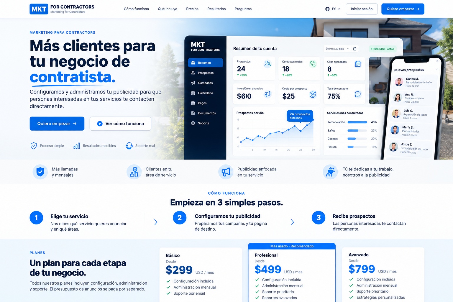 Vista conceptual de MKT for Contractors